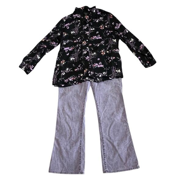 Women's 14 XL Old Navy Corduroy Jeans & Top Lavender/ Black Outfit Set Fall - Picture 1 of 8